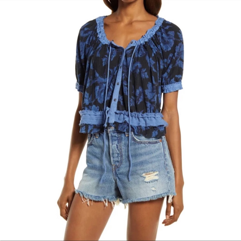 Free People Perfect Day Gathered Top Dark Combo Size Small NWT